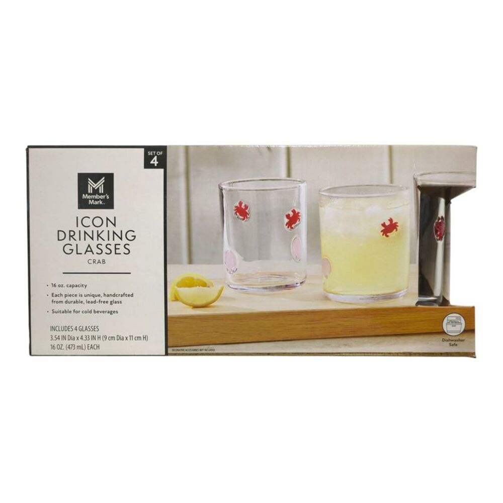 Member's Mark Handcrafted Summer Inspired Icon Drinking Glasses, 4-Pack - Crab